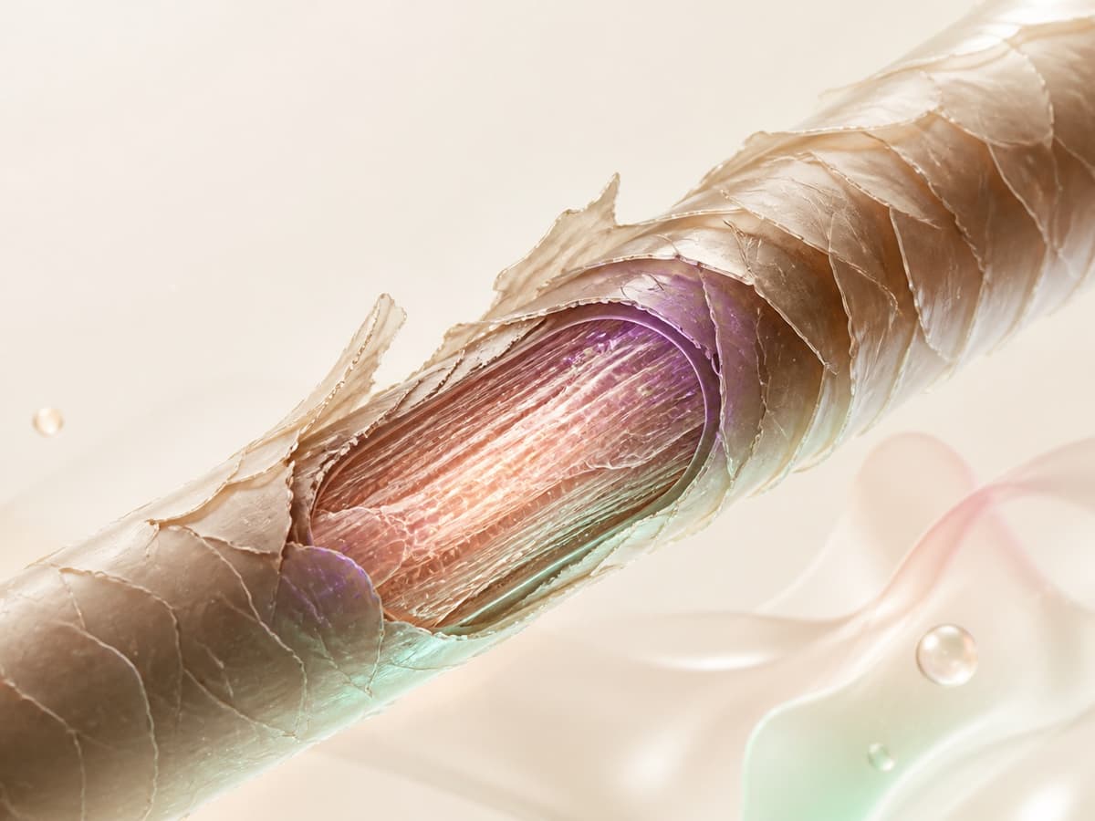 Sezione editoriale della fibra capillare con cuticola e corteccia